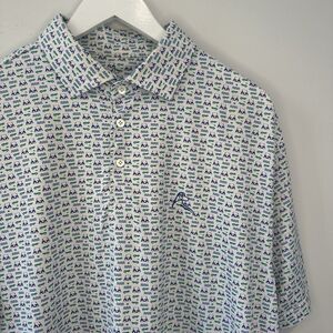 Rhoback Men's Performance Golf Polo The Chubbs Print Golf Cart Alligator L EUC